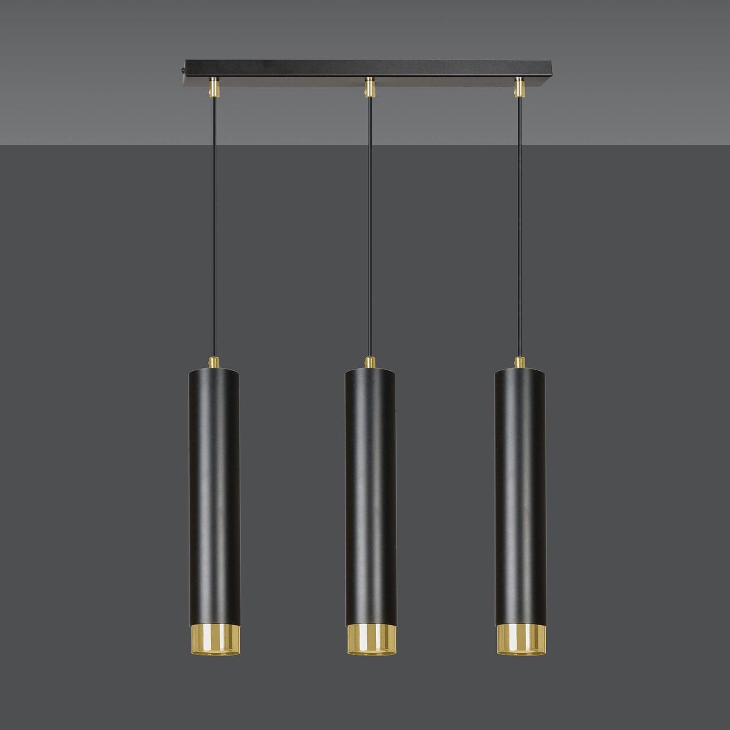 Lampadario 3 Luci Kibo In Acciaio Nero E Tubolari In Nero E Oro in Lampadari LuceArt - Montecorvino Pugliano, commercioVirtuoso.it