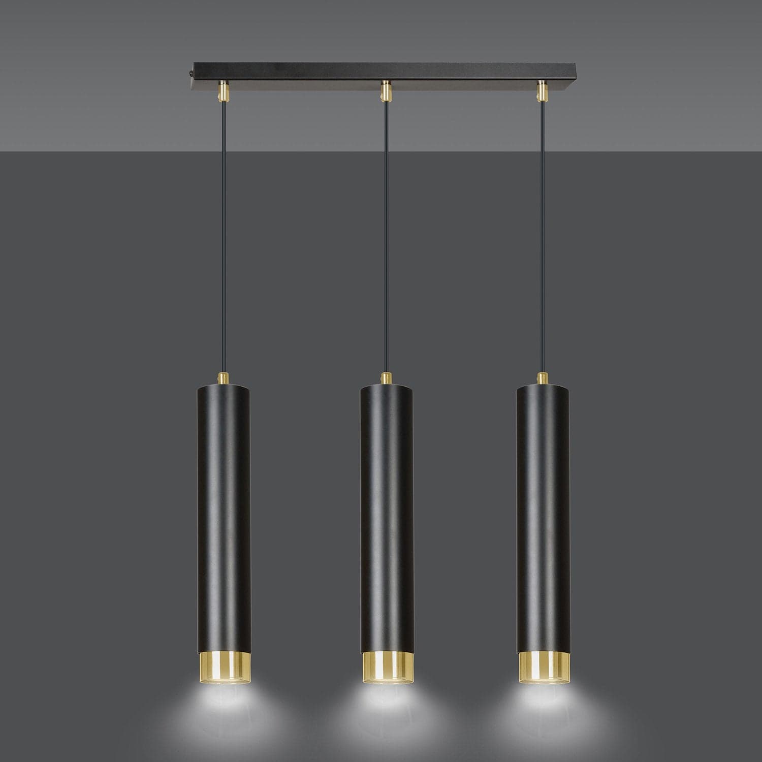 Lampadario 3 Luci Kibo In Acciaio Nero E Tubolari In Nero E Oro in Lampadari LuceArt - Montecorvino Pugliano, commercioVirtuoso.it