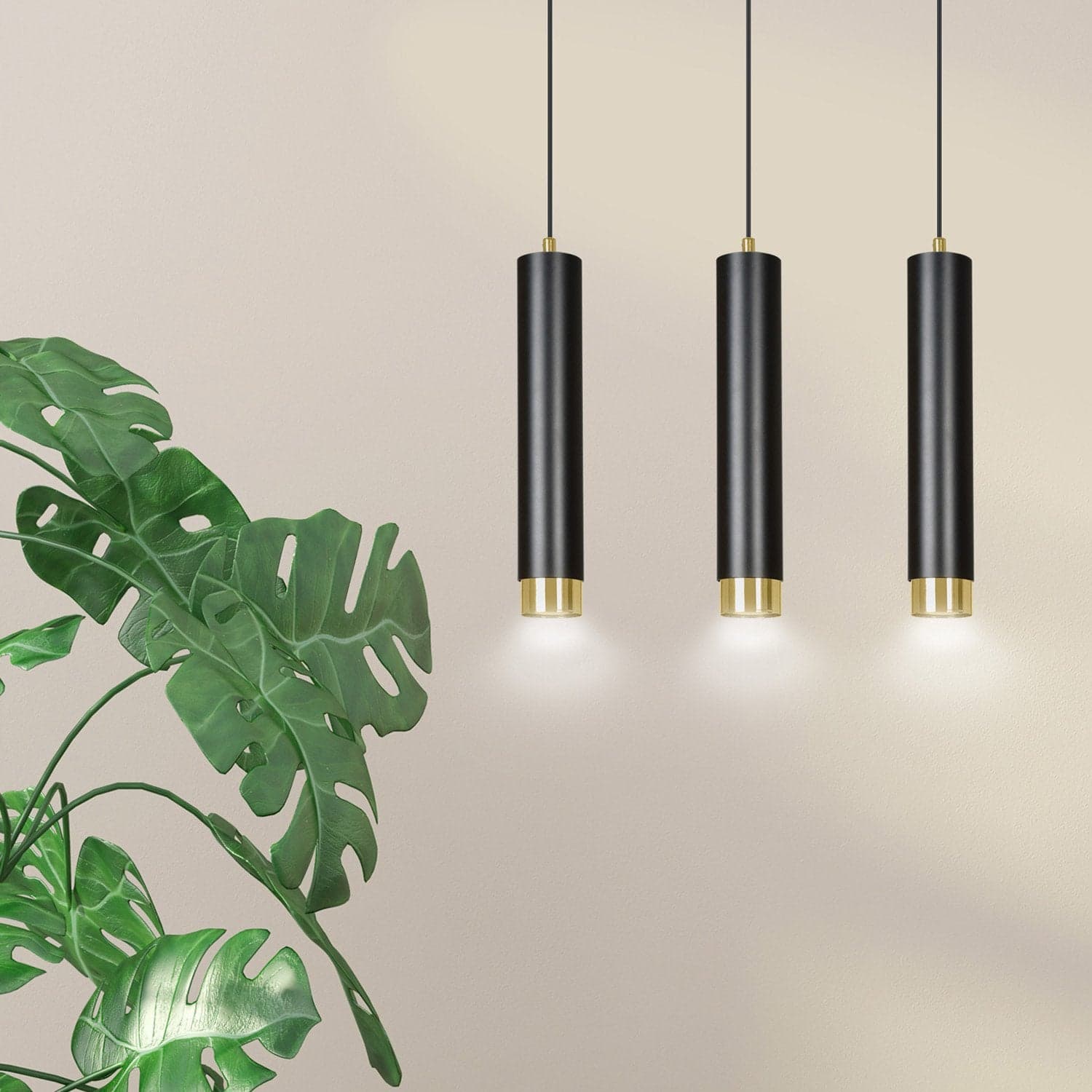 Lampadario 3 Luci Kibo In Acciaio Nero E Tubolari In Nero E Oro in Lampadari LuceArt - Montecorvino Pugliano, commercioVirtuoso.it