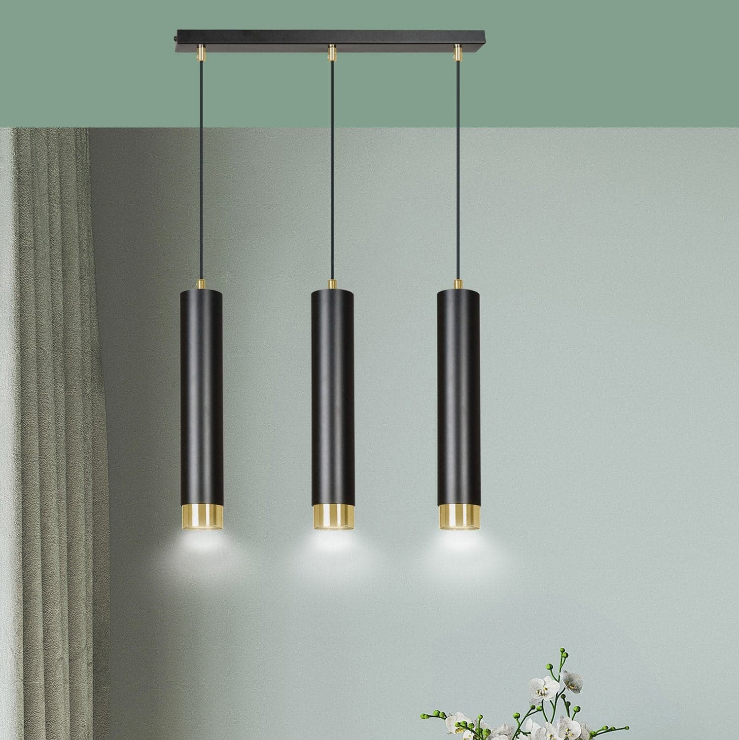 Lampadario 3 Luci Kibo In Acciaio Nero E Tubolari In Nero E Oro in Lampadari LuceArt - Montecorvino Pugliano, commercioVirtuoso.it
