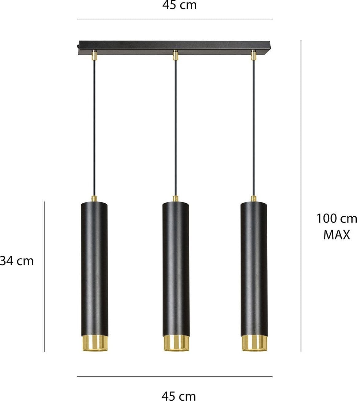 Lampadario 3 Luci Kibo In Acciaio Nero E Tubolari In Nero E Oro in Lampadari LuceArt - Montecorvino Pugliano, commercioVirtuoso.it