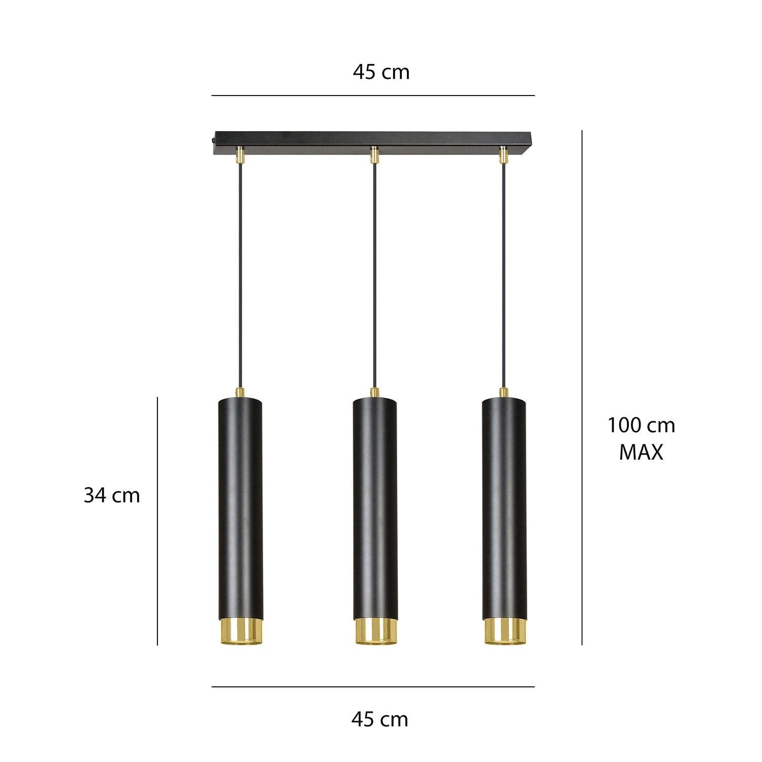 Lampadario 3 Luci Kibo In Acciaio Nero E Tubolari In Nero E Oro in Lampadari LuceArt - Montecorvino Pugliano, commercioVirtuoso.it