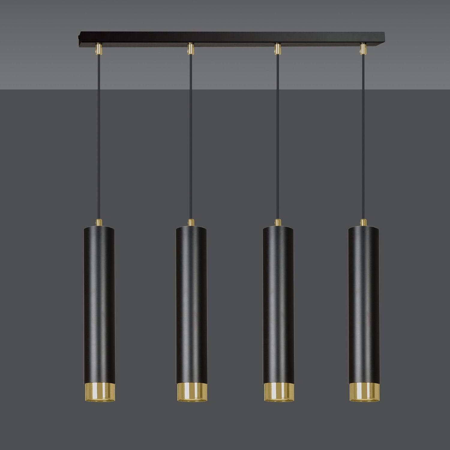 Lampadario 4 Luci Kibo In Acciaio Nero E Tubolari In Nero E Oro in Lampade a sospensione LuceArt - Montecorvino Pugliano, commercioVirtuoso.it