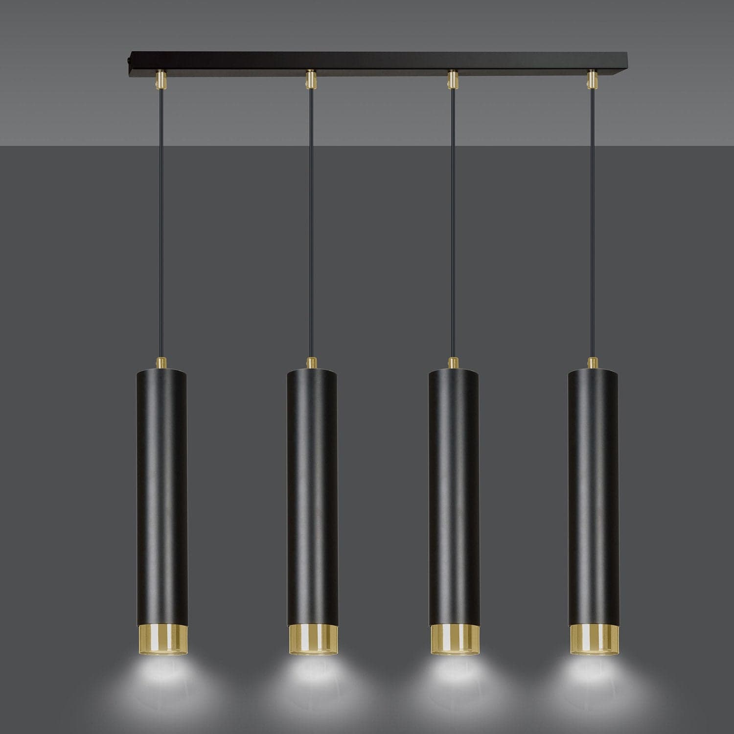 Lampadario 4 Luci Kibo In Acciaio Nero E Tubolari In Nero E Oro in Lampade a sospensione LuceArt - Montecorvino Pugliano, commercioVirtuoso.it