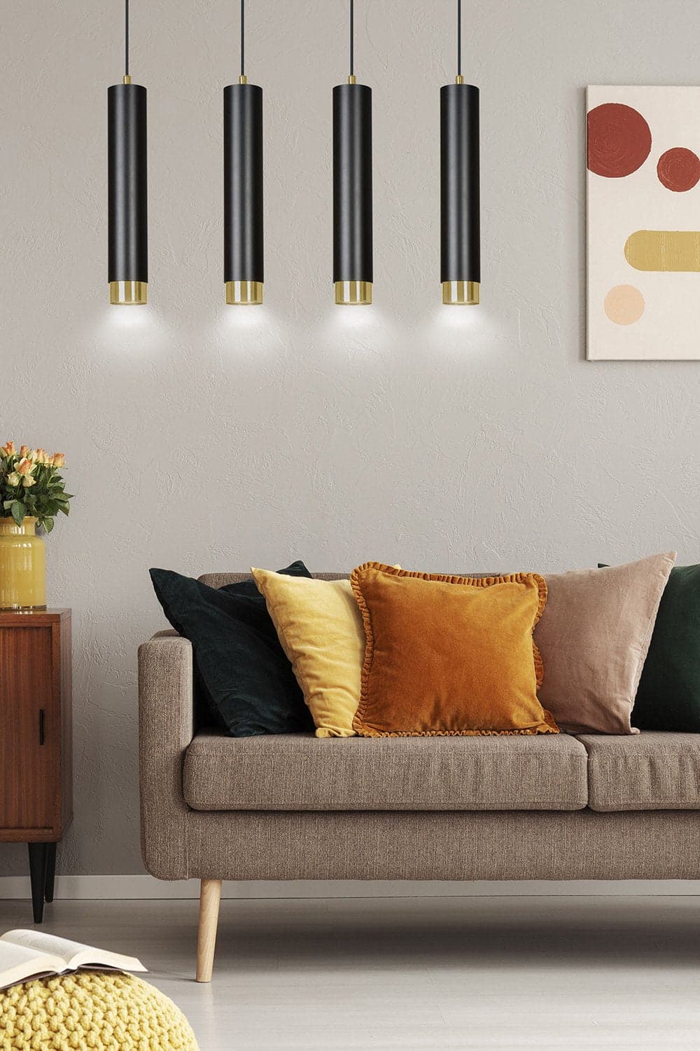 Lampadario 4 Luci Kibo In Acciaio Nero E Tubolari In Nero E Oro in Lampade a sospensione LuceArt - Montecorvino Pugliano, commercioVirtuoso.it