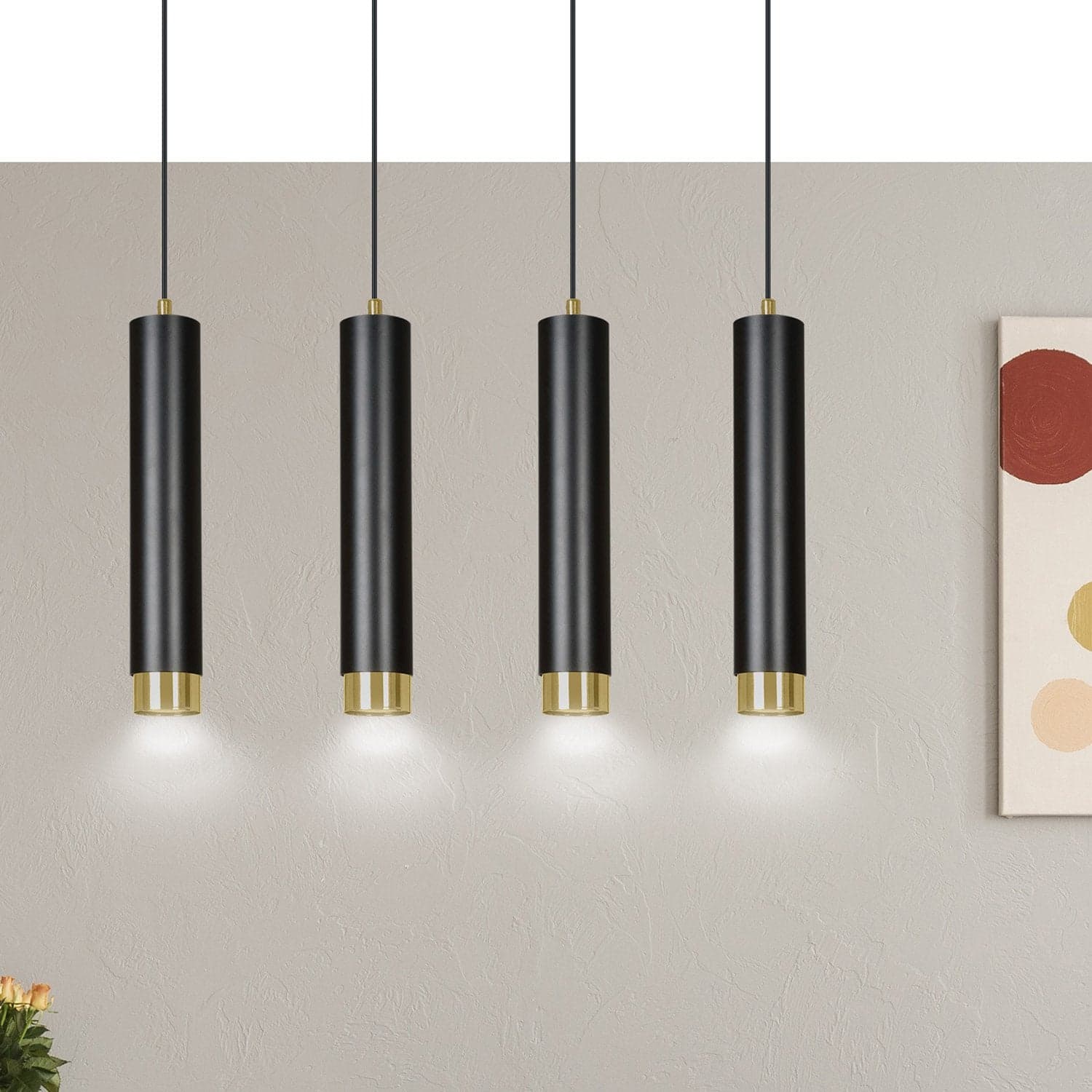 Lampadario 4 Luci Kibo In Acciaio Nero E Tubolari In Nero E Oro in Lampade a sospensione LuceArt - Montecorvino Pugliano, commercioVirtuoso.it