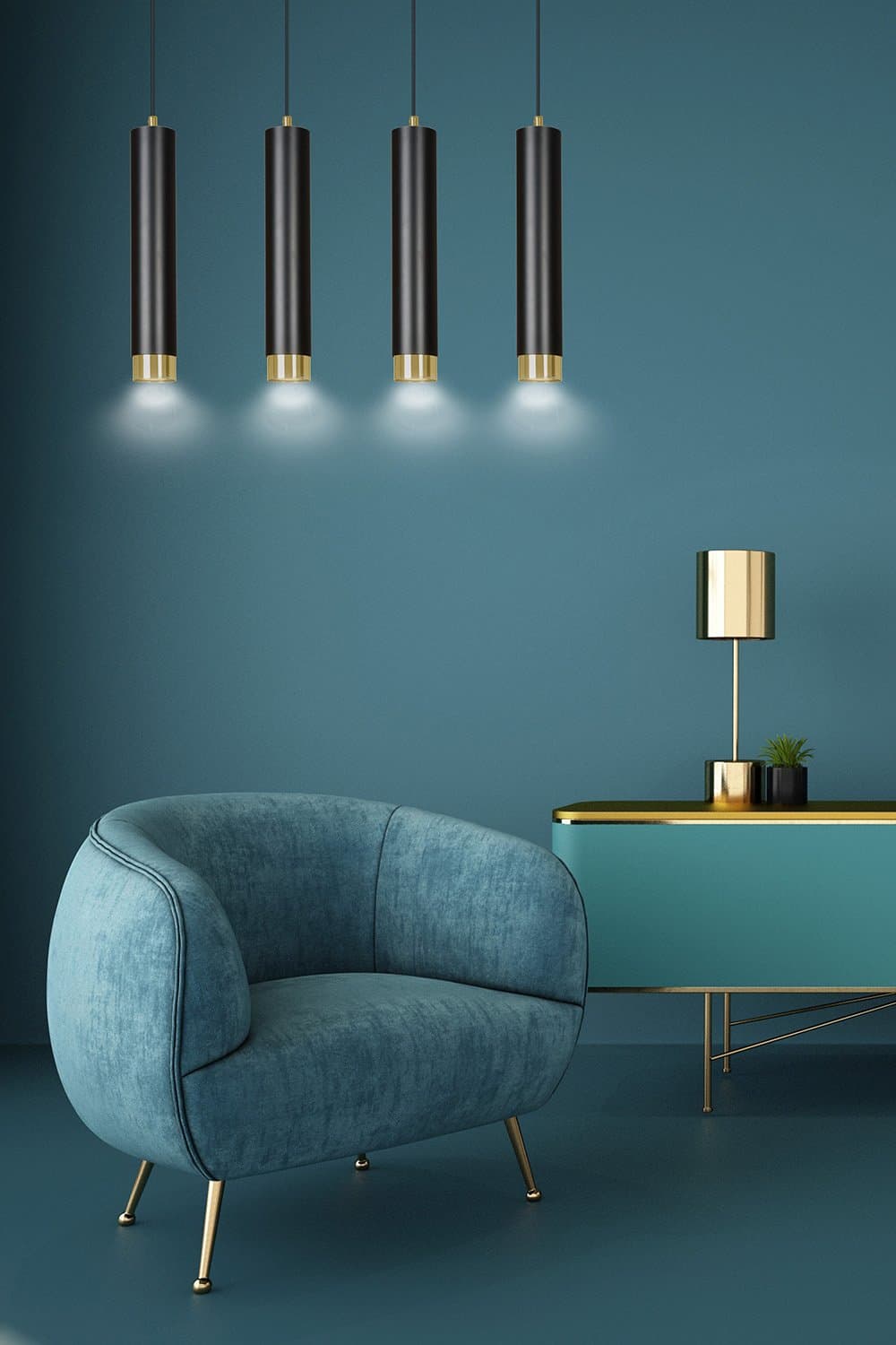 Lampadario 4 Luci Kibo In Acciaio Nero E Tubolari In Nero E Oro in Lampade a sospensione LuceArt - Montecorvino Pugliano, commercioVirtuoso.it