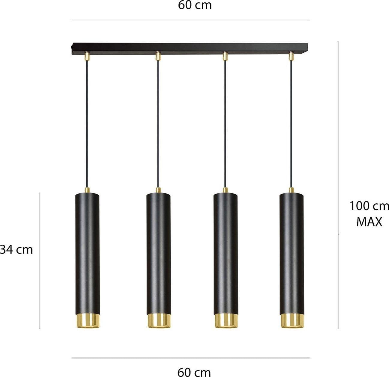 Lampadario 4 Luci Kibo In Acciaio Nero E Tubolari In Nero E Oro in Lampade a sospensione LuceArt - Montecorvino Pugliano, commercioVirtuoso.it