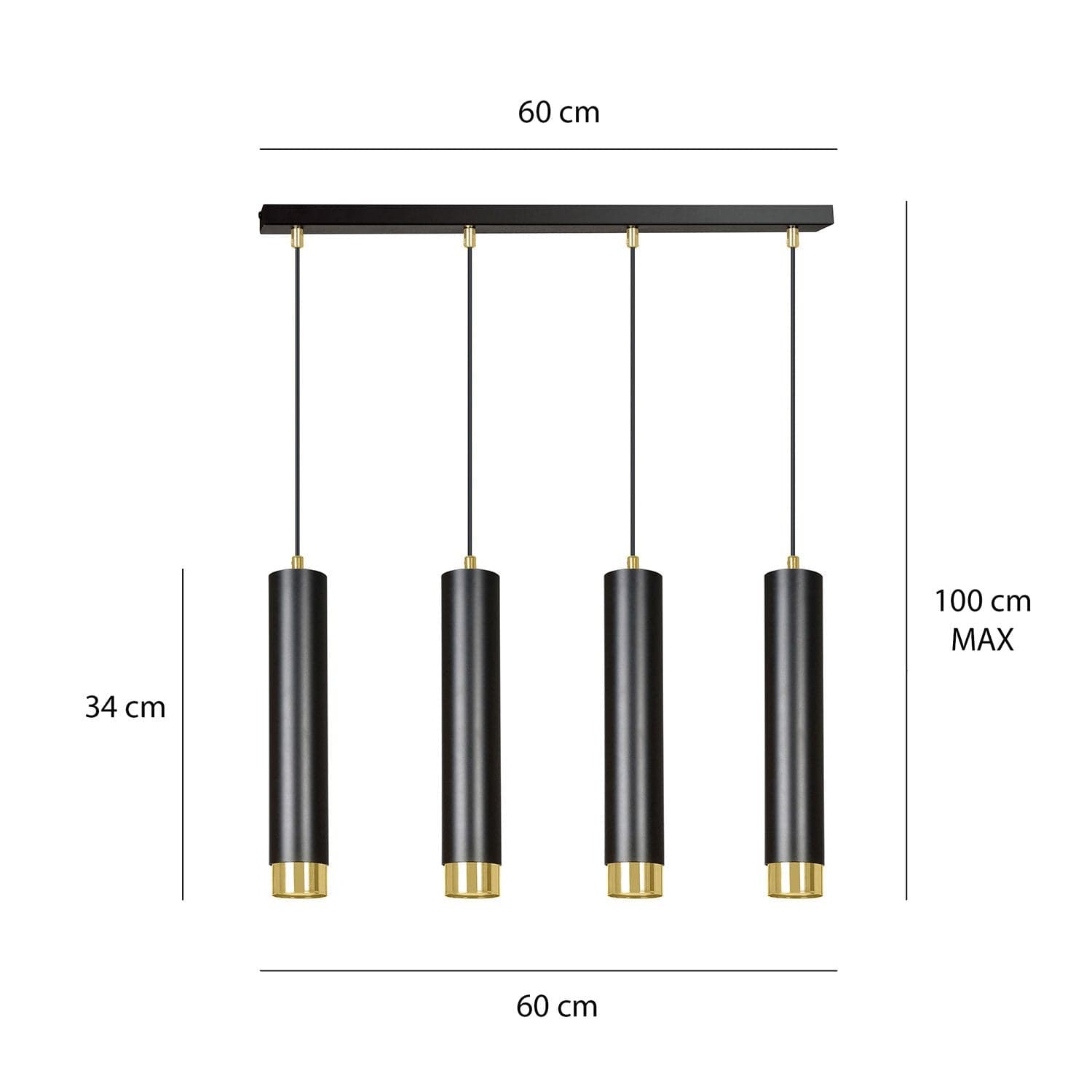 Lampadario 4 Luci Kibo In Acciaio Nero E Tubolari In Nero E Oro in Lampade a sospensione LuceArt - Montecorvino Pugliano, commercioVirtuoso.it