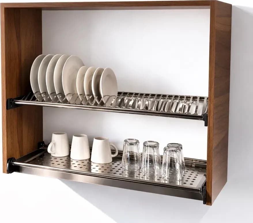 Pensile Scolapiatti Cucina con Ante in Legno Nobilitato Noce Altezza 72 cm in prodotto Calandrelli - Napoli, commercioVirtuoso.it