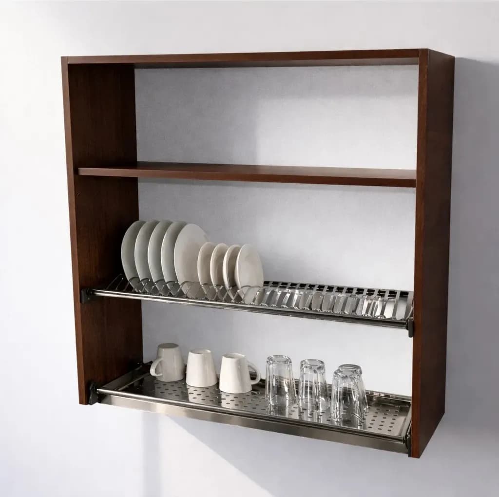 Pensile Scolapiatti Cucina con Ante in Legno Nobilitato Noce Altezza 90 cm in prodotto Calandrelli - Napoli, commercioVirtuoso.it