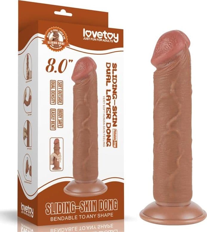 Dildo Realistico Sliding-Skin Dong 8.0" Brown