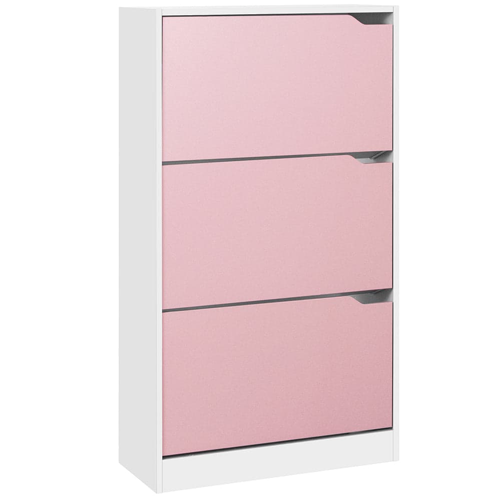 Scarpiera 3 Ante Ripiani Doppia Profondità Porta Scarpe Rosa e Bianco 63x24x115cm