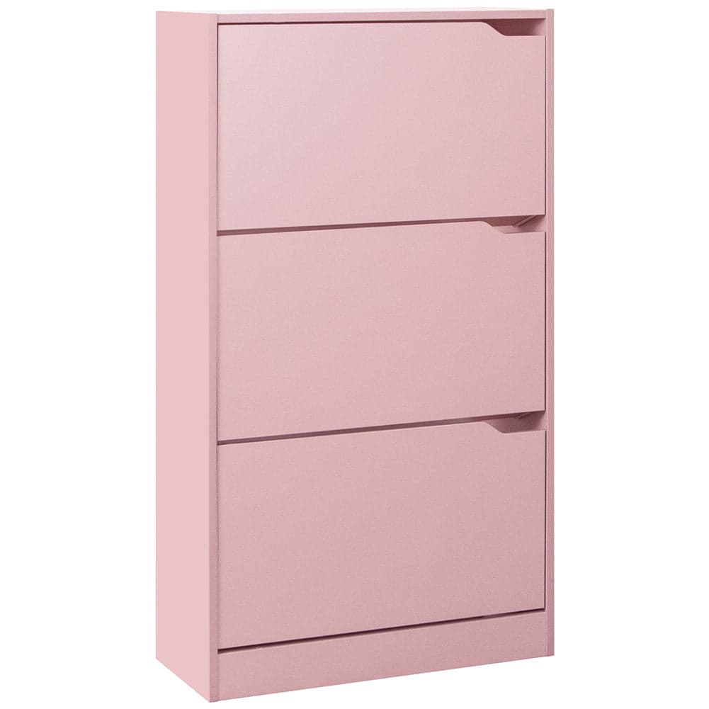 Scarpiera 3 Ante Ripiani Doppia Profondità Porta Scarpe Colore Rosa 63x24x115cm