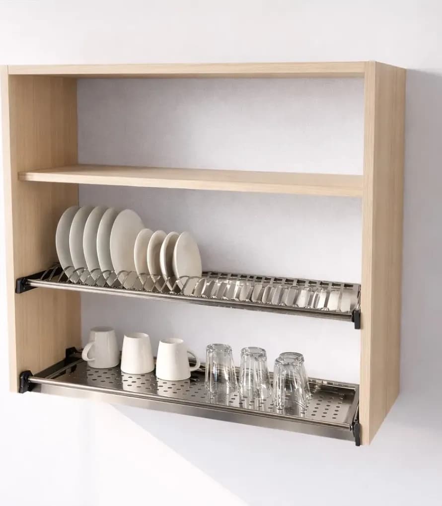 Pensile Scolapiatti Cucina con Ante in Legno Nobilitato Rovere Altezza 90 cm in prodotto Calandrelli - Napoli, commercioVirtuoso.it