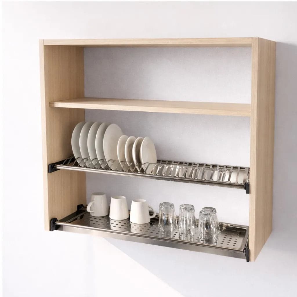 Pensile Scolapiatti Cucina con Ante in Legno Nobilitato Rovere Altezza 90 cm in prodotto Calandrelli - Napoli, commercioVirtuoso.it