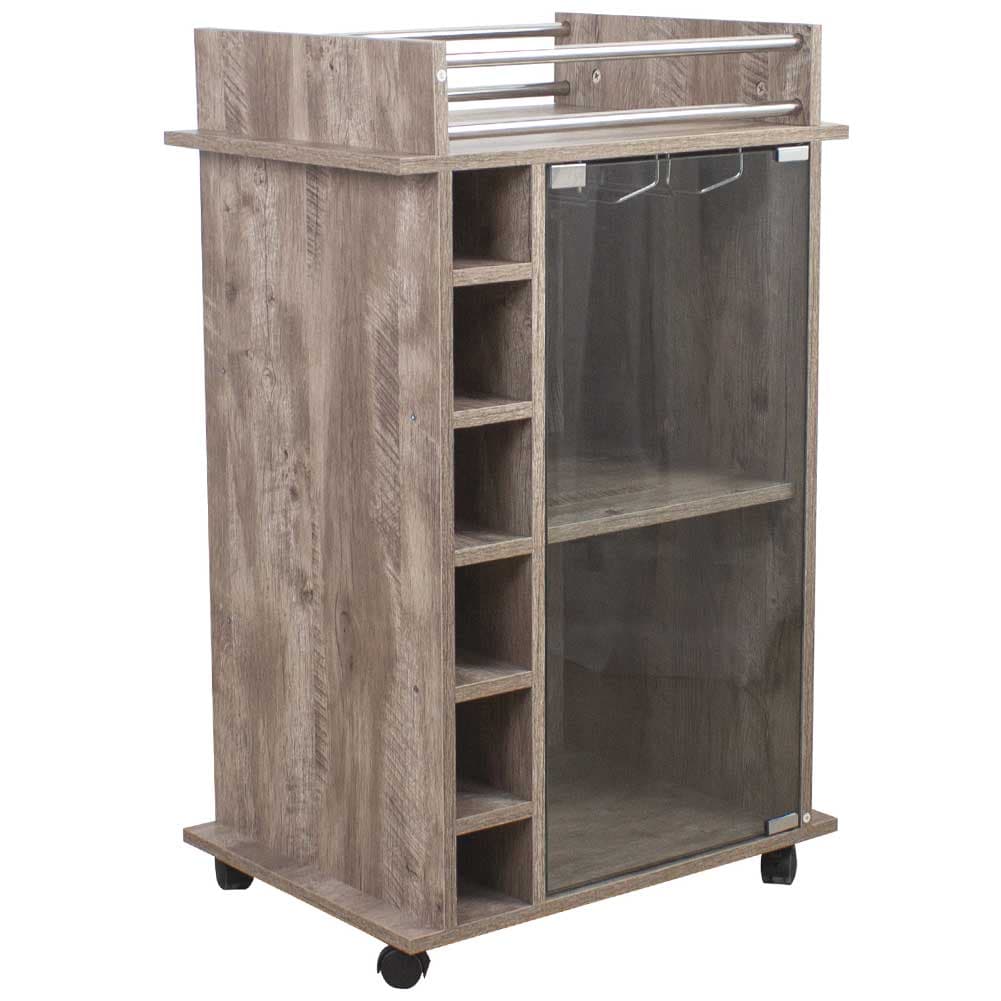 Mobiletto Bar Porta Bottiglie Legno Mdf 6 Vani 3Ripiani Porta Calici Taupe