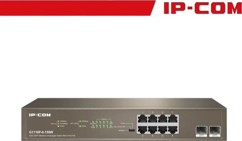 IP-COM Switch Unmanaged 8GE + 2SFP 8 porte PoE 150W - G1110P-8-150W