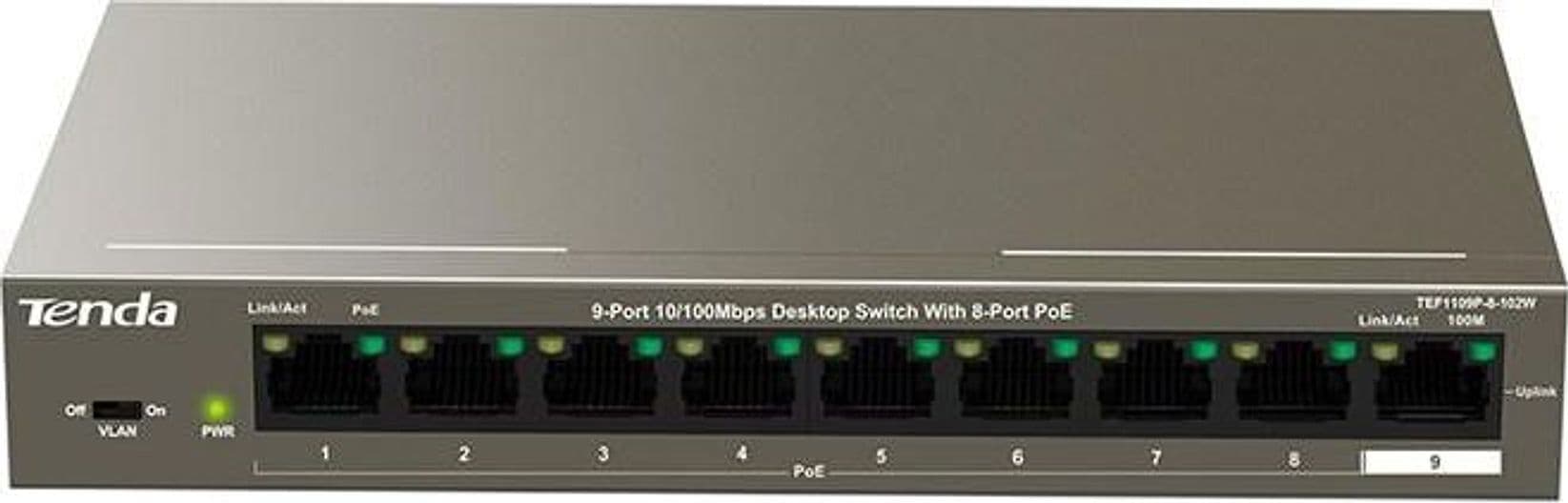 Switch a 9 porte da 10/100Mbps con 8 porte PoE desktop 102W
