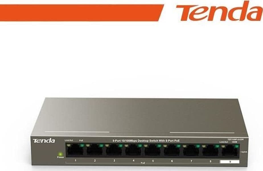 Tenda Switch 9 porte 10/100 8 porte PoE 63W - TEF1109P-8-63W - 2