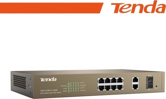 Tenda Switch PoE Desktop Smart 8 Porte 10/100Mb+2Gb+2SFP - TEF1210P-8-150W
