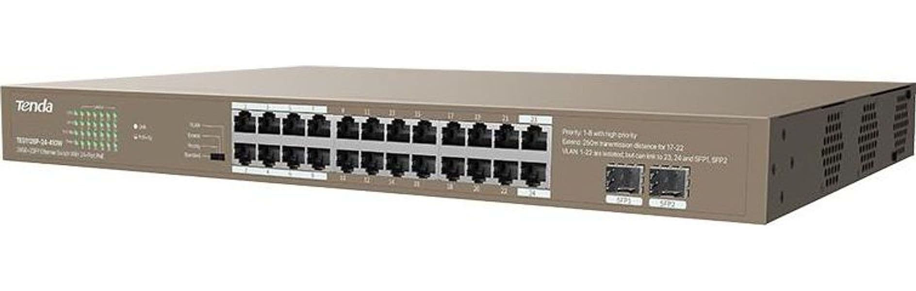 Switch Unmanaged 24 Porte PoE 100/1000 + 2SFP 410W - TENDA - 2