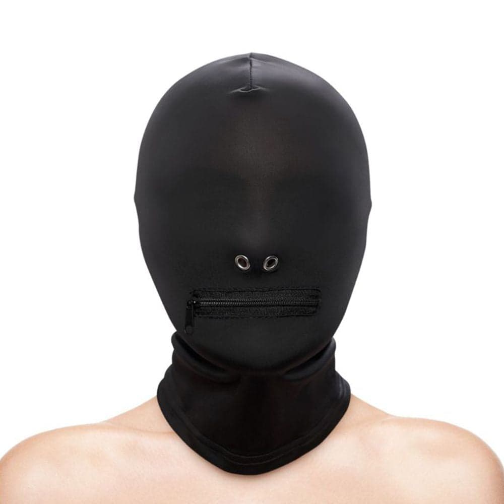 Cappuccio nero maschera integrale aderente senza fori BDSM fetish