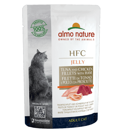 Almo Nature Bustina HFC Jelly gusto Tonno Pollo e Prosciutto per Gatti Adulti 55gr - 2