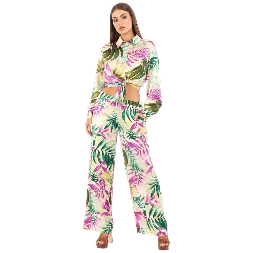 Guess pantalone jogger wide leg tropical Ines W5GB11 WH9C2 P8FY Pantaloni Guess