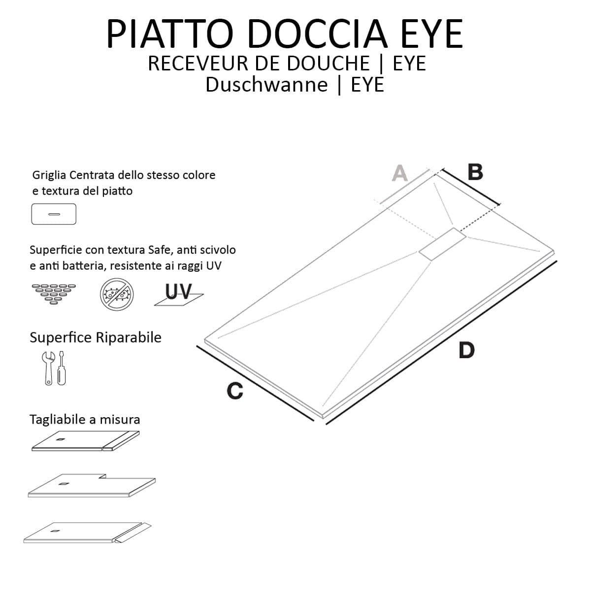 Piatto doccia in marmoresina Grigio Chiaro effetto pietra cemento MAKA in Box doccia Mondialshop - Parabiago, commercioVirtuoso.it