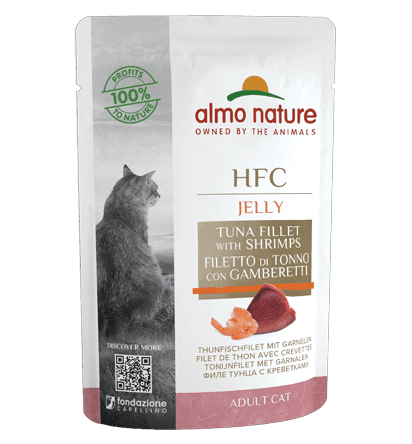 Almo Nature Bustina HFC Jelly gusto Tonno e Gamberetti per Gatti Adulti 55gr in prodotto 101 Market - Poggibonsi, commercioVirtuoso.it