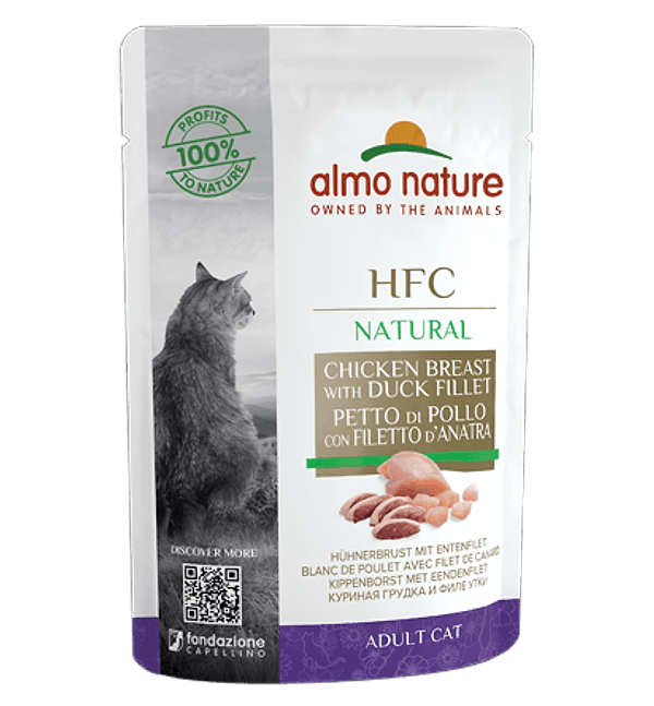 Almo Nature Bustina HFC Natural gusto Pollo e filetto d'Anatra per Gatti Adulti 55gr
