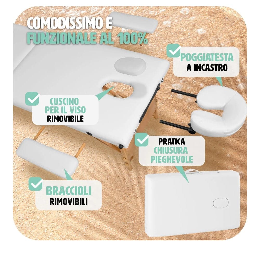 Lettino Pieghevole e Portatile per Massaggi Estetica SPA 3 Zone in Legno Bianco in Lettini Danyx - Casoria, commercioVirtuoso.it
