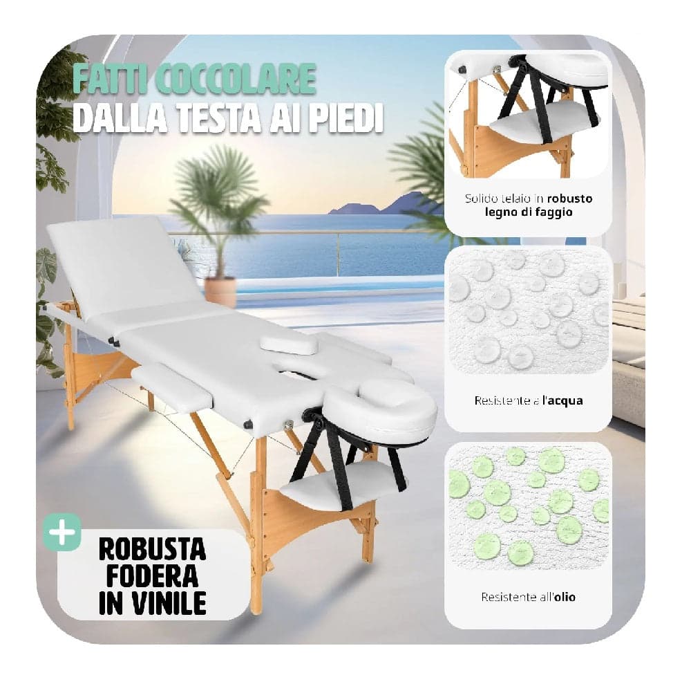 Lettino Pieghevole e Portatile per Massaggi Estetica SPA 3 Zone in Legno Bianco in Lettini Danyx - Casoria, commercioVirtuoso.it
