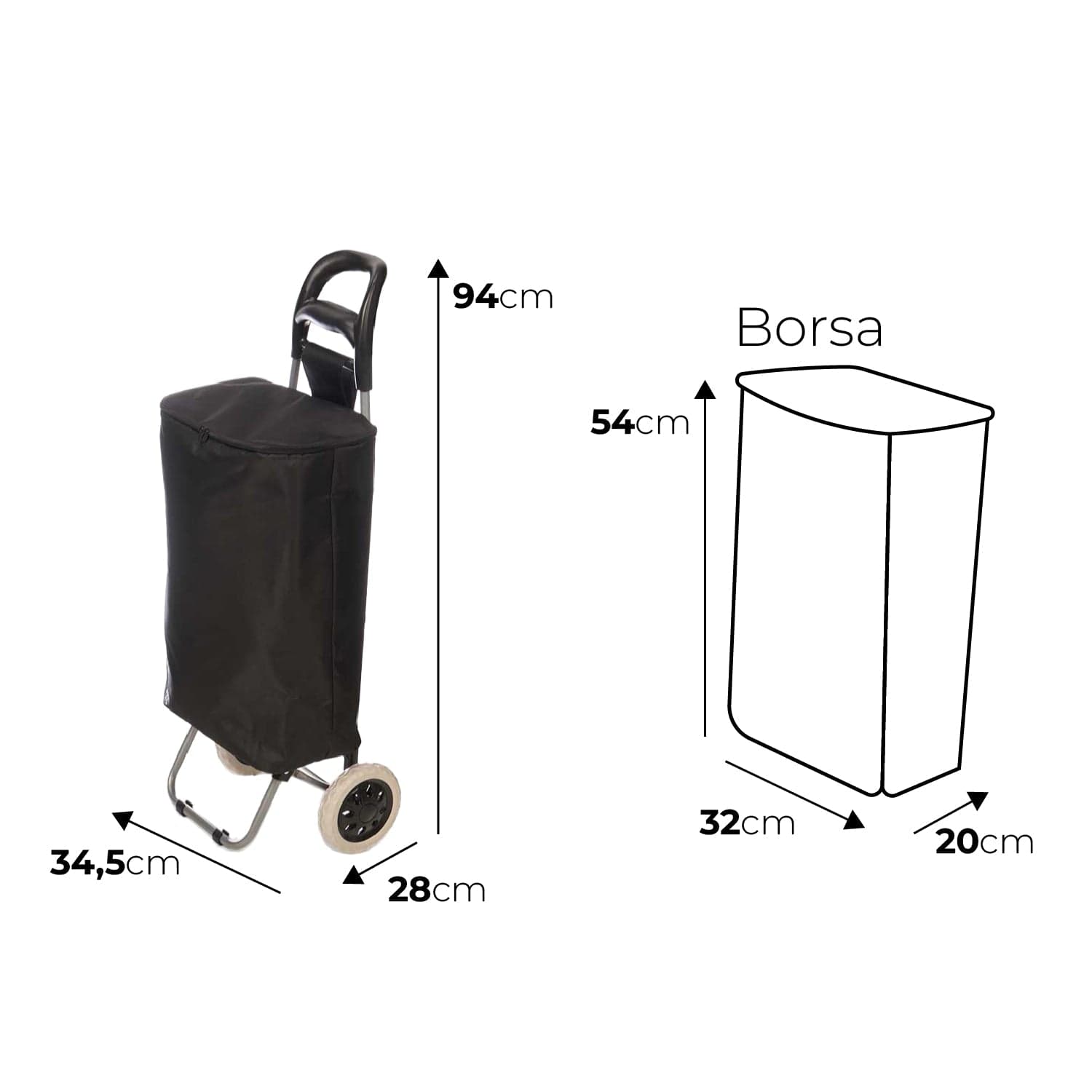 Carrello Porta Spesa con Borsa Termico 32lt Max Peso 25kg Chiusura Ermetica Nero in Trolley per la spesa Danyx - Casoria, commercioVirtuoso.it