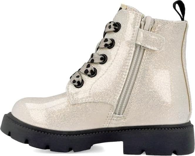 Anfibi bimba Garvalin crema glitter con lacci a pois e suola carrarmato dal 24 al 30 in prodotto UP Calzature Balduina - Roma, commercioVirtuoso.it