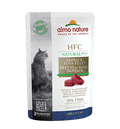 Almo Nature Bustina HFC Natural Plus gusto filetto di Tonno Skipjack per Gatti Adulti 55gr in prodotto 101 Market - Poggibonsi, commercioVirtuoso.it