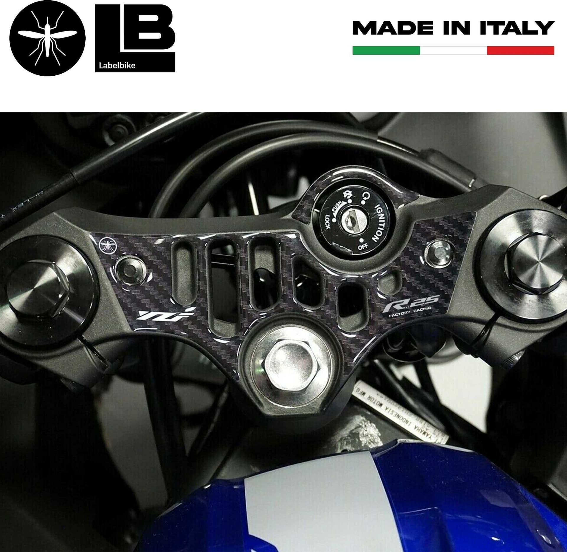 Adesivo 3D Piastra forcella sterzo moto compatibile con Yamaha YZF R25 2019-23 in Decalcomanie adesivi e magneti LabelBike - Bibbiano, commercioVirtuoso.it