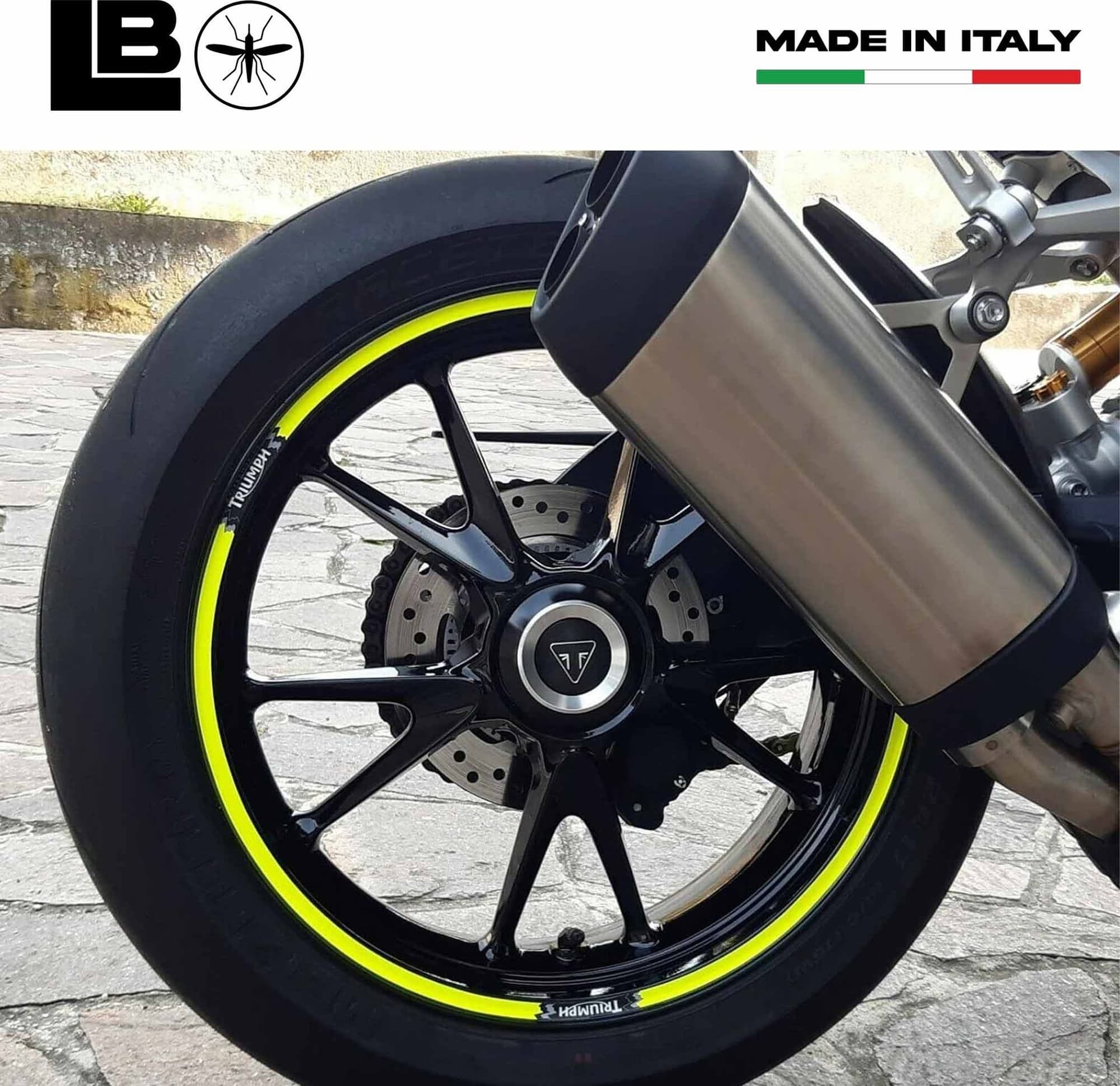 Kit strisce adesive compatibili per cerchi 17 moto Triumph giallo fluo in Decalcomanie adesivi e magneti LabelBike - Bibbiano, commercioVirtuoso.it