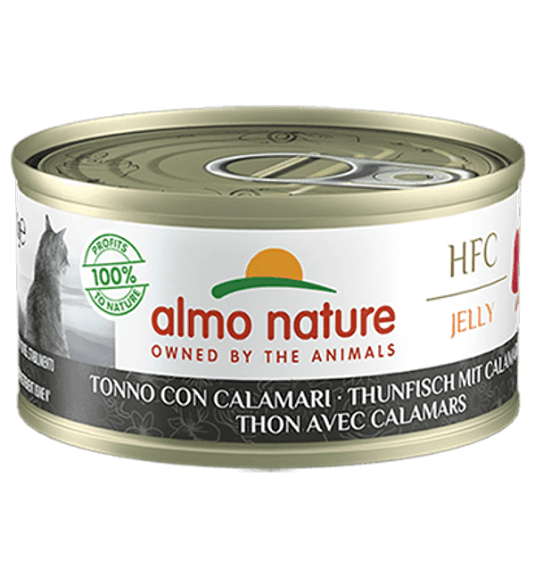 Almo Nature Scatoletta HFC Jelly gusto Tonno e Calamari per Gatti Adulti 70gr in prodotto 101 Market - Poggibonsi, commercioVirtuoso.it