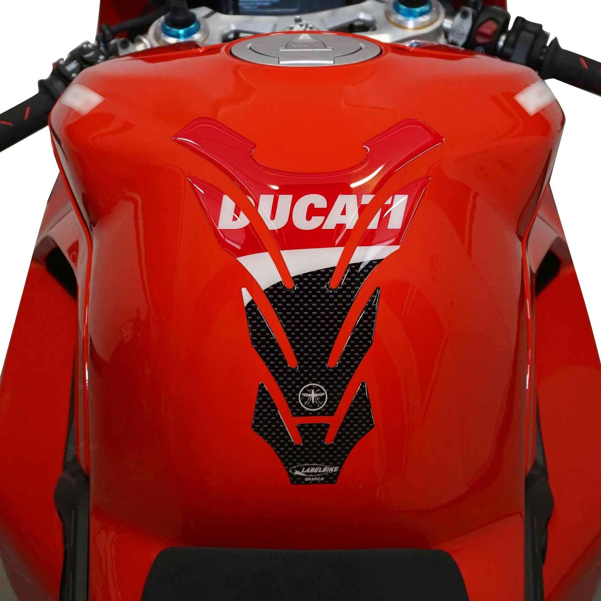 PARASERBATOIO ADESIVI Serbatoio in RESINA CARBONIO- ROSSO per MOTO DUCATI -CORSE in Paraserbatoio LabelBike - Bibbiano, commercioVirtuoso.it