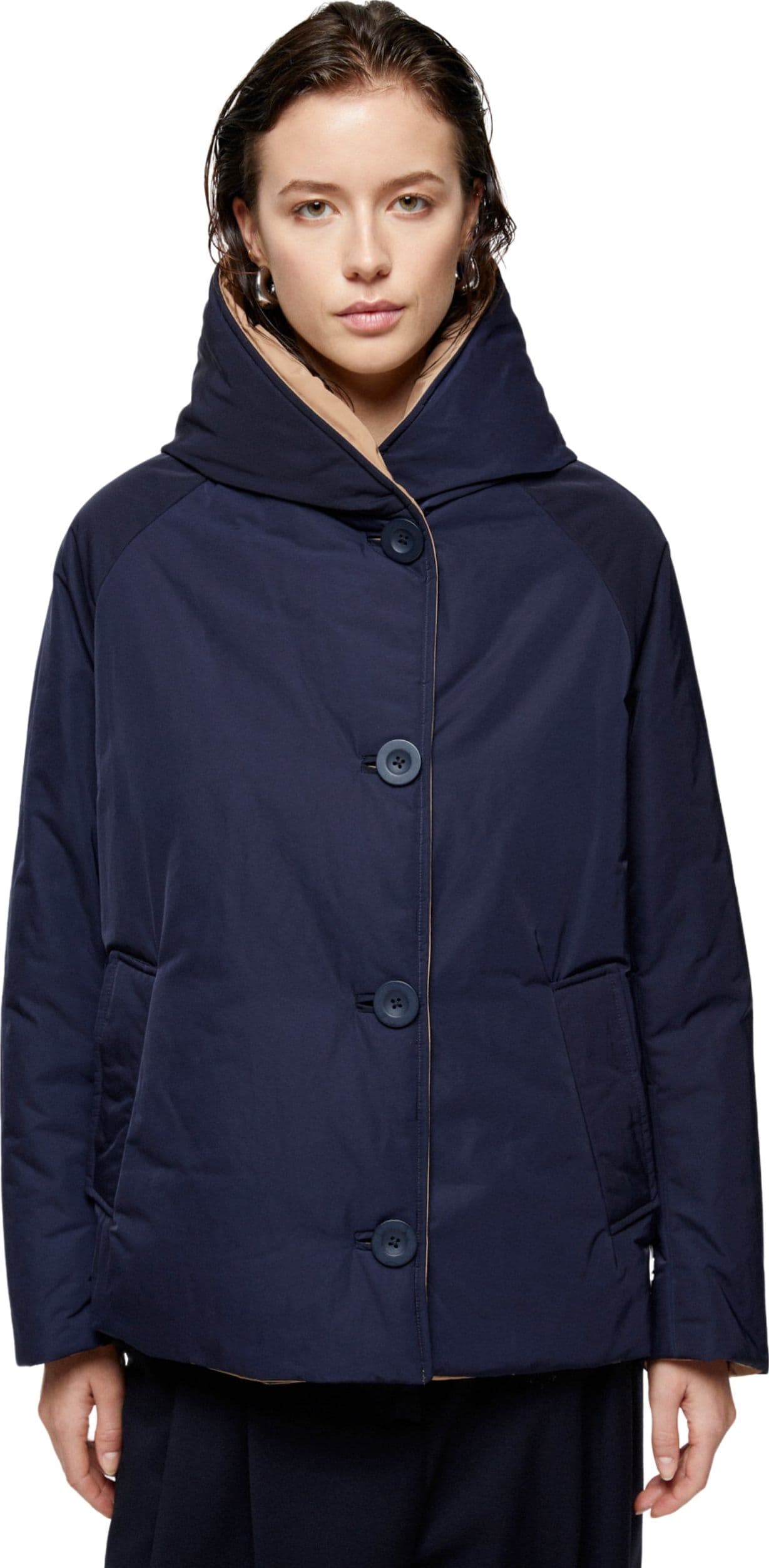 OOF Impermeabile Imbottito Donna Reversibile corto Blu e Cammello da donna in Giacche Drestige - Casamassima, commercioVirtuoso.it