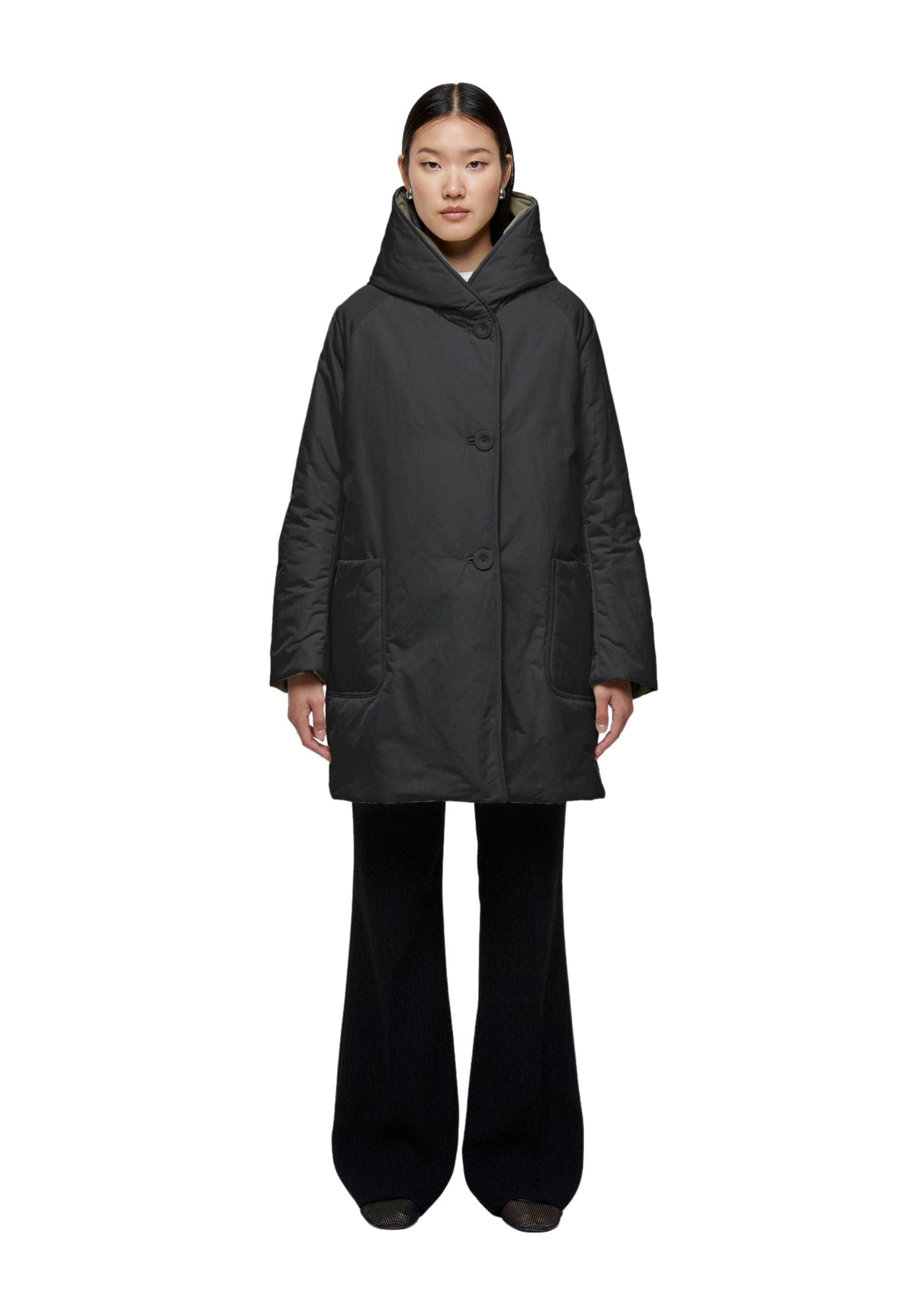 OOF Impermeabile Imbottito Donna Reversibile Lungo nero e verde da donna in Cappotti Drestige - Casamassima, commercioVirtuoso.it