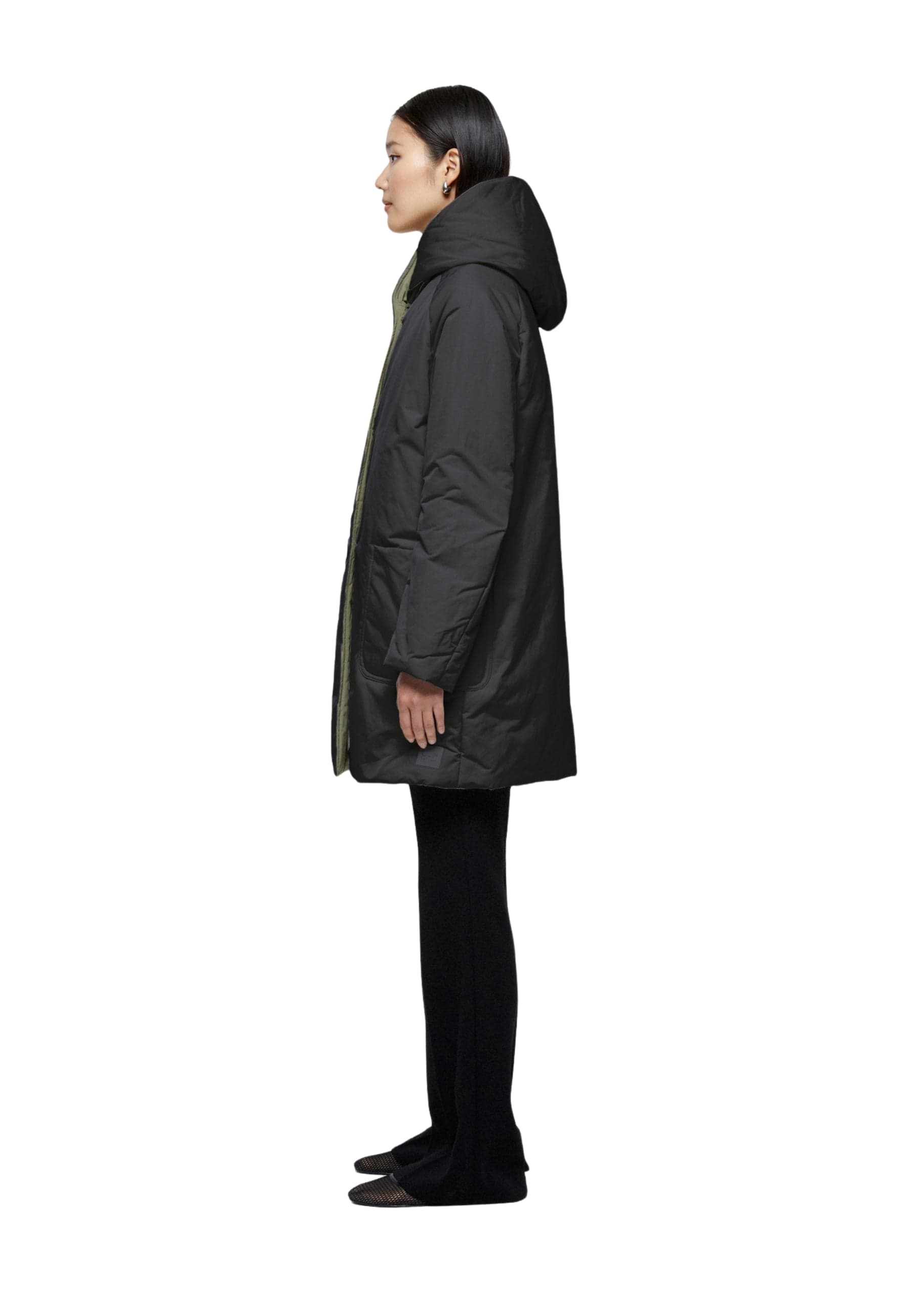 OOF Impermeabile Imbottito Donna Reversibile Lungo nero e verde da donna in Cappotti Drestige - Casamassima, commercioVirtuoso.it