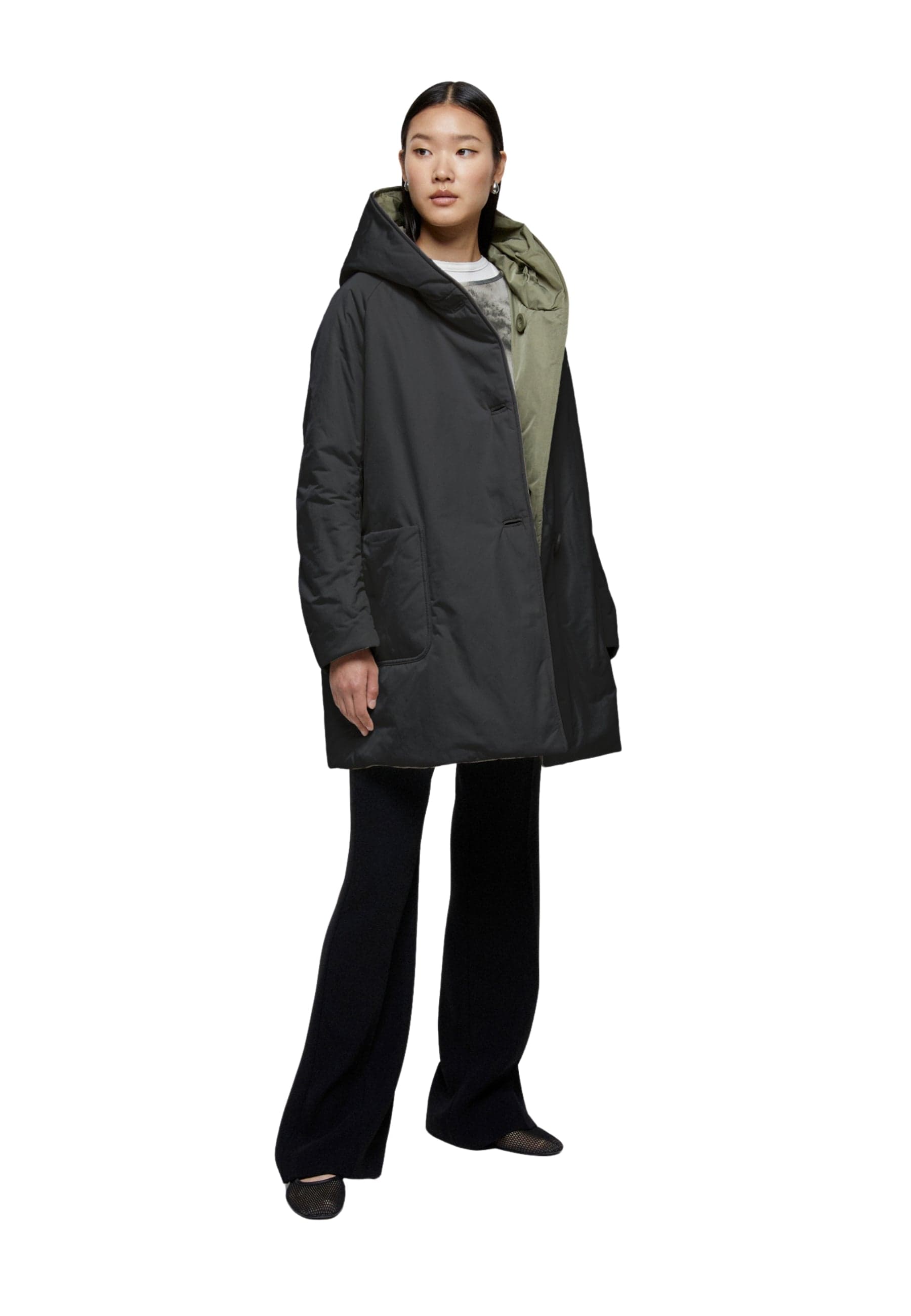 OOF Impermeabile Imbottito Donna Reversibile Lungo nero e verde da donna in Cappotti Drestige - Casamassima, commercioVirtuoso.it