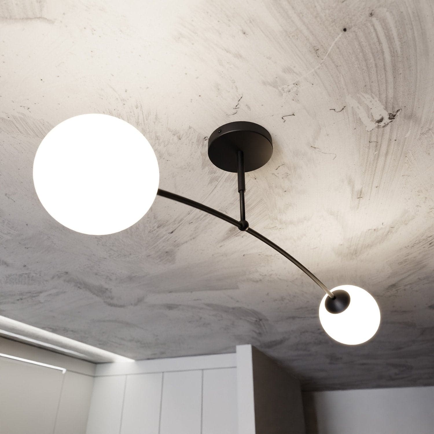 Plafoniera Moderna 2 Luci Pregos In Acciaio Nero E Vetri A Sfera In Bianco in Plafoniere LuceArt - Montecorvino Pugliano, commercioVirtuoso.it