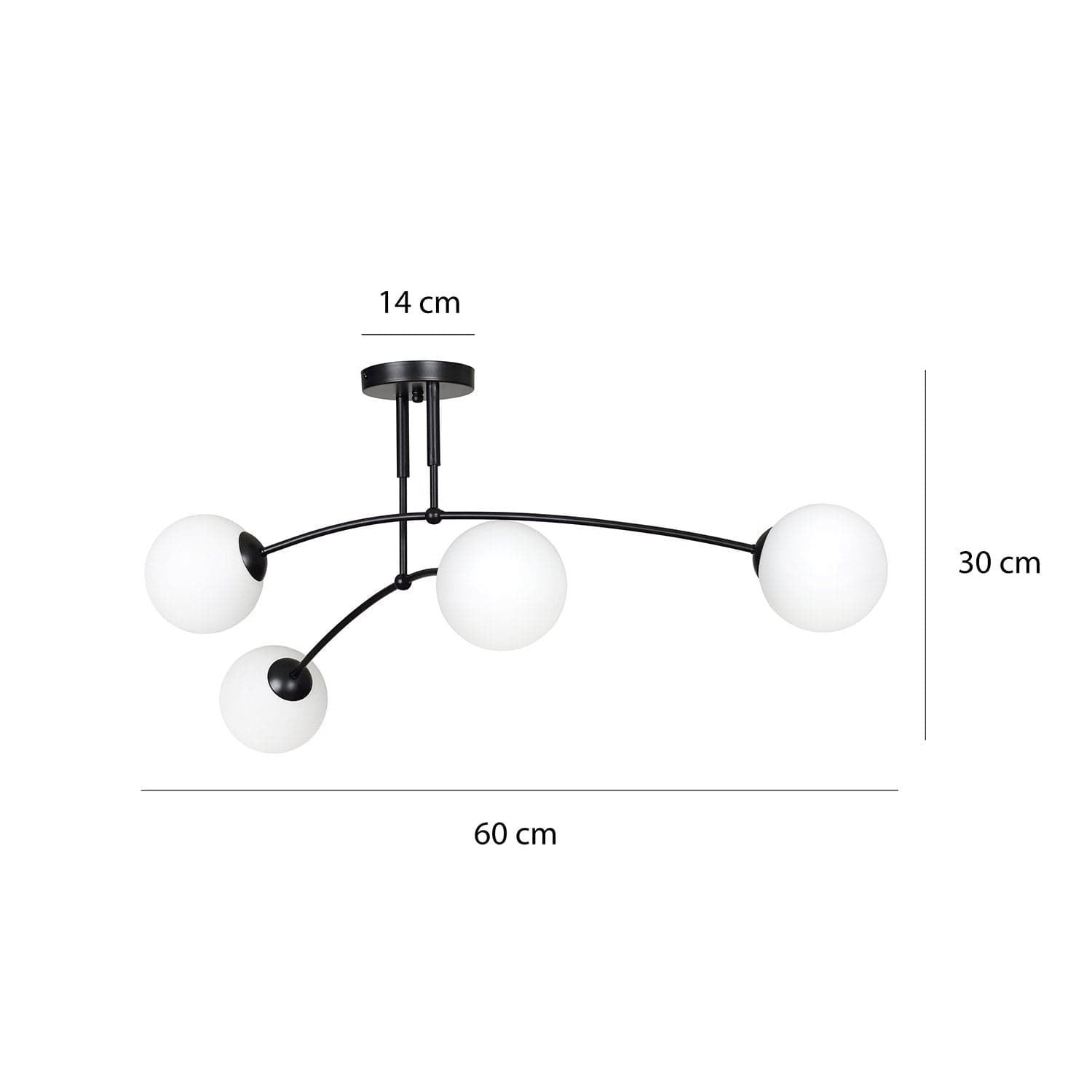 Plafoniera Moderna 4 Luci Pregos In Acciaio Nero E Vetri A Sfera In Bianco in Plafoniere LuceArt - Montecorvino Pugliano, commercioVirtuoso.it