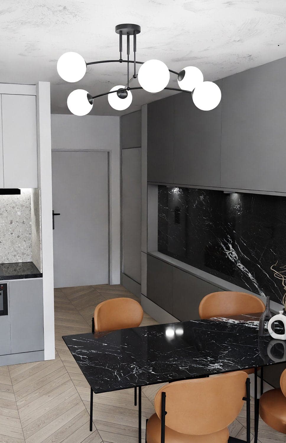 Plafoniera Moderna 6 Luci Pregos In Acciaio Nero E Vetri A Sfera In Bianco in Plafoniere LuceArt - Montecorvino Pugliano, commercioVirtuoso.it