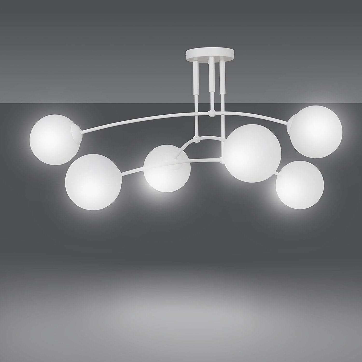 Plafoniera Moderna 6 Luci Pregos In Acciaio Bianco E Vetri A Sfera In Bianco in Plafoniere LuceArt - Montecorvino Pugliano, commercioVirtuoso.it