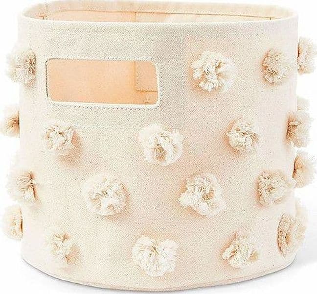 Cesto Portaoggetti - Pom Pom Naturale - 25,5cm x 22,9cm - 100% Cotone  Pehr